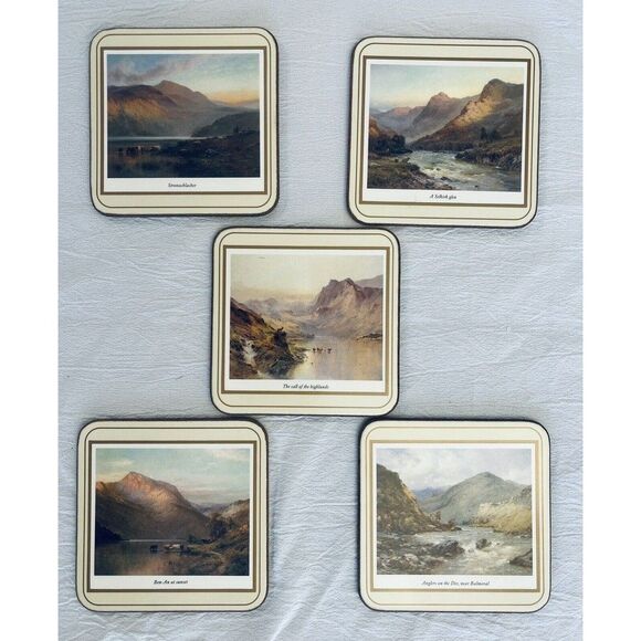 VTG PIMPERNEL Coasters ENGLAND Art Paintings Breanski Landscape Nature Set of 5 - Picture 1 of 13